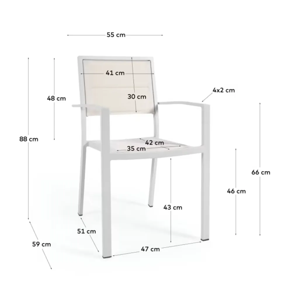 Light Home Chaise d'extérieur Sirley in alluminio e texteline bianco