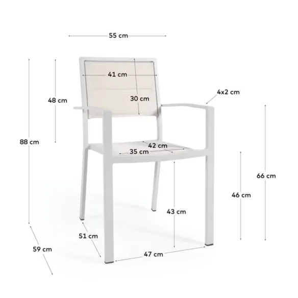 Light Home Sedia da esterno Sirley in alluminio e texteline bianco
