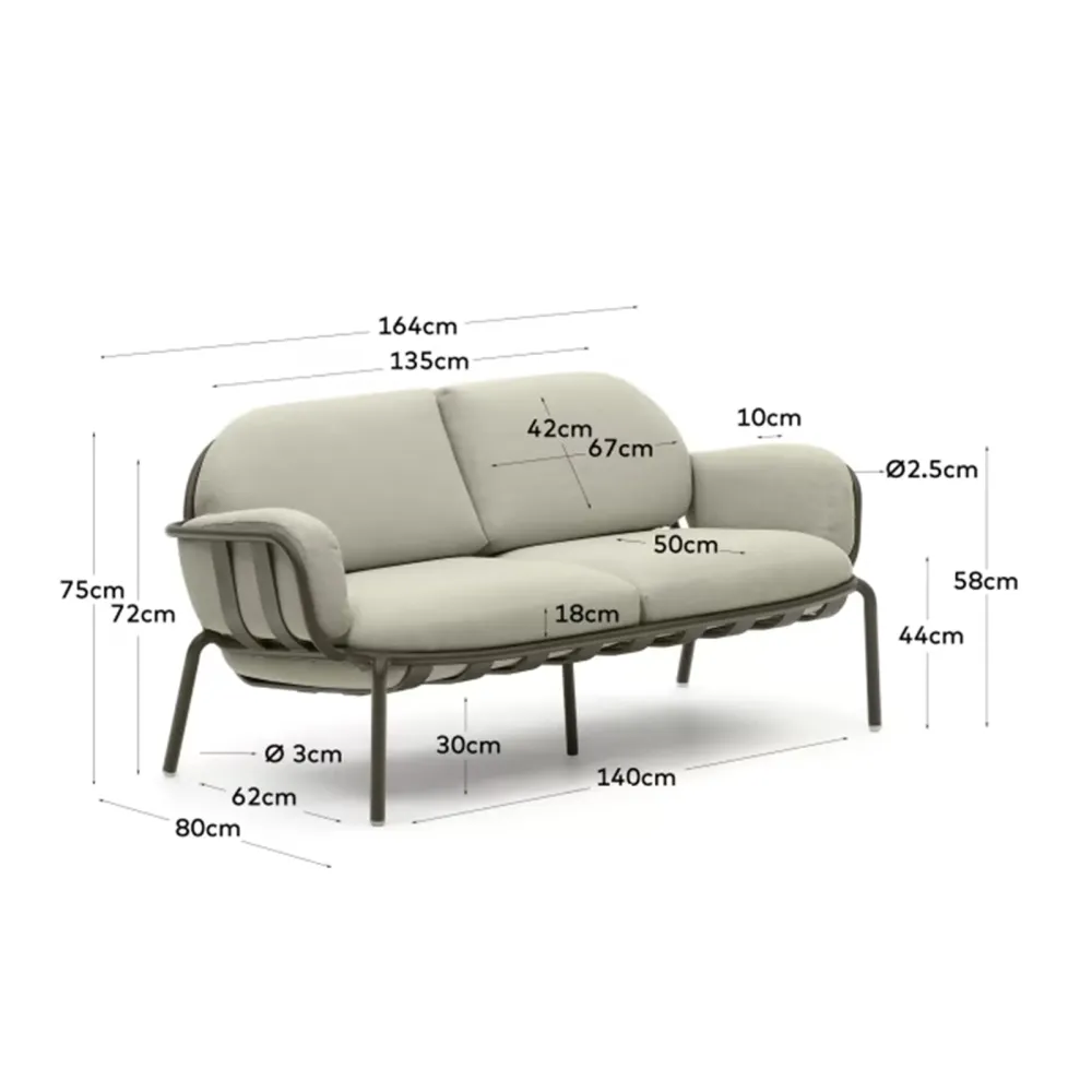 Light Home Canapé d'extérieur Joncols 2 places en aluminium peint vert 165 cm