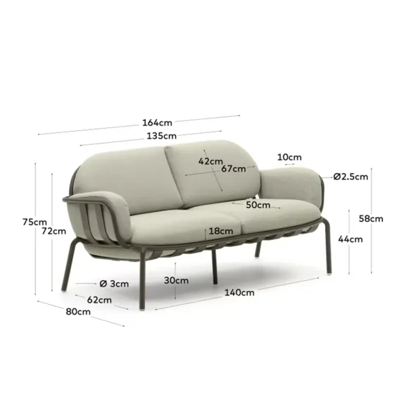 Light Home Joncols 2-seater outdoor sofa in green painted aluminum 165 cm
