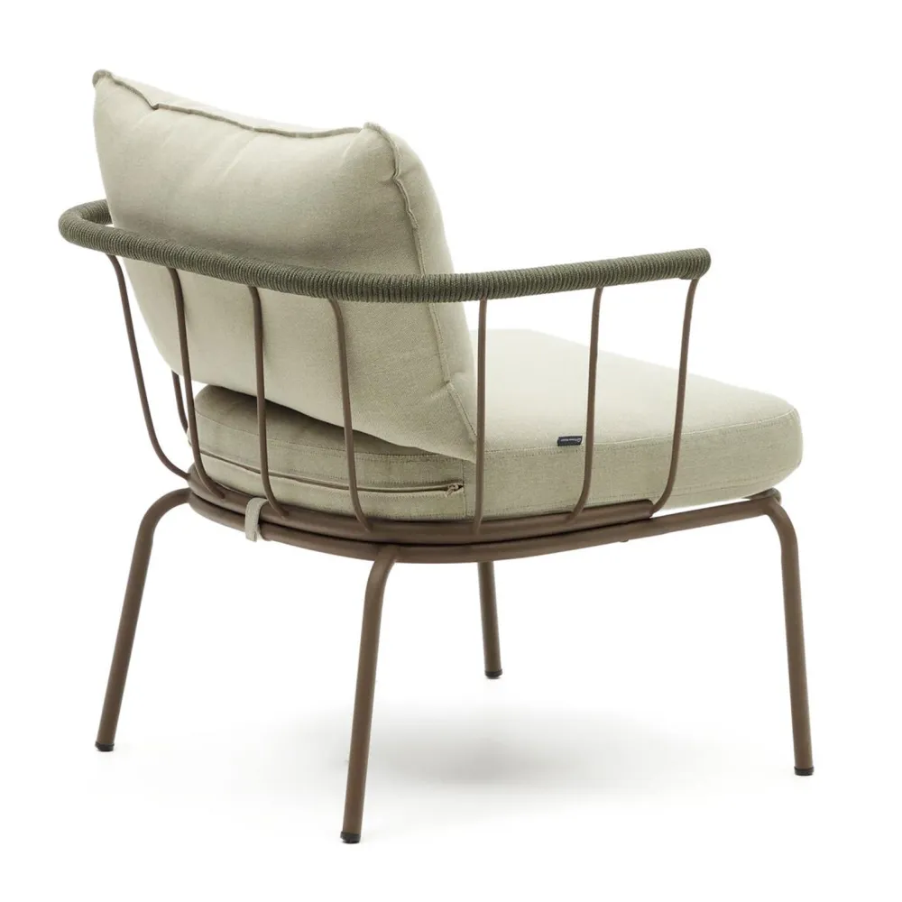 Light Home Poltrona Salguer in corda verde e acciaio con finitura marrone