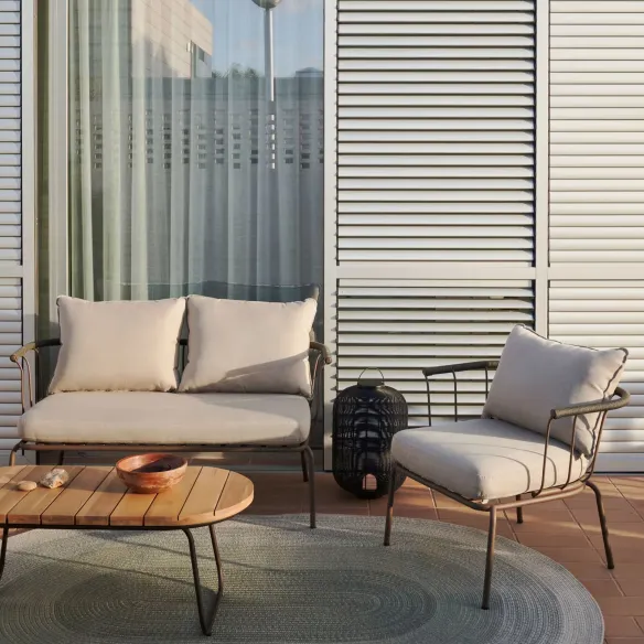 Light Home Salguer Sessel aus grünem Seil und Stahl mit brauner Oberfläche