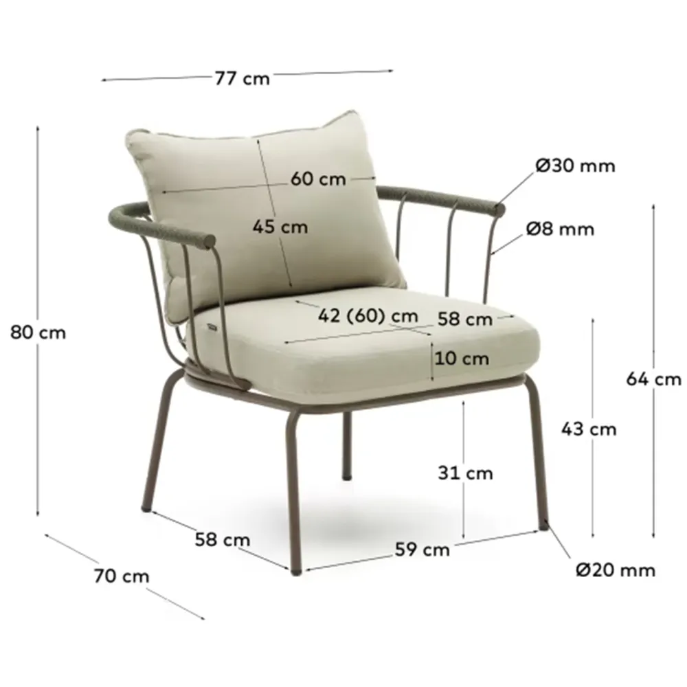 Light Home Salguer Sessel aus grünem Seil und Stahl mit brauner Oberfläche