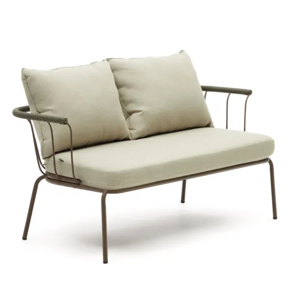 Light Home Divano a 2 posti Salguer in corda verde e acciaio verniciato marrone 134 cm