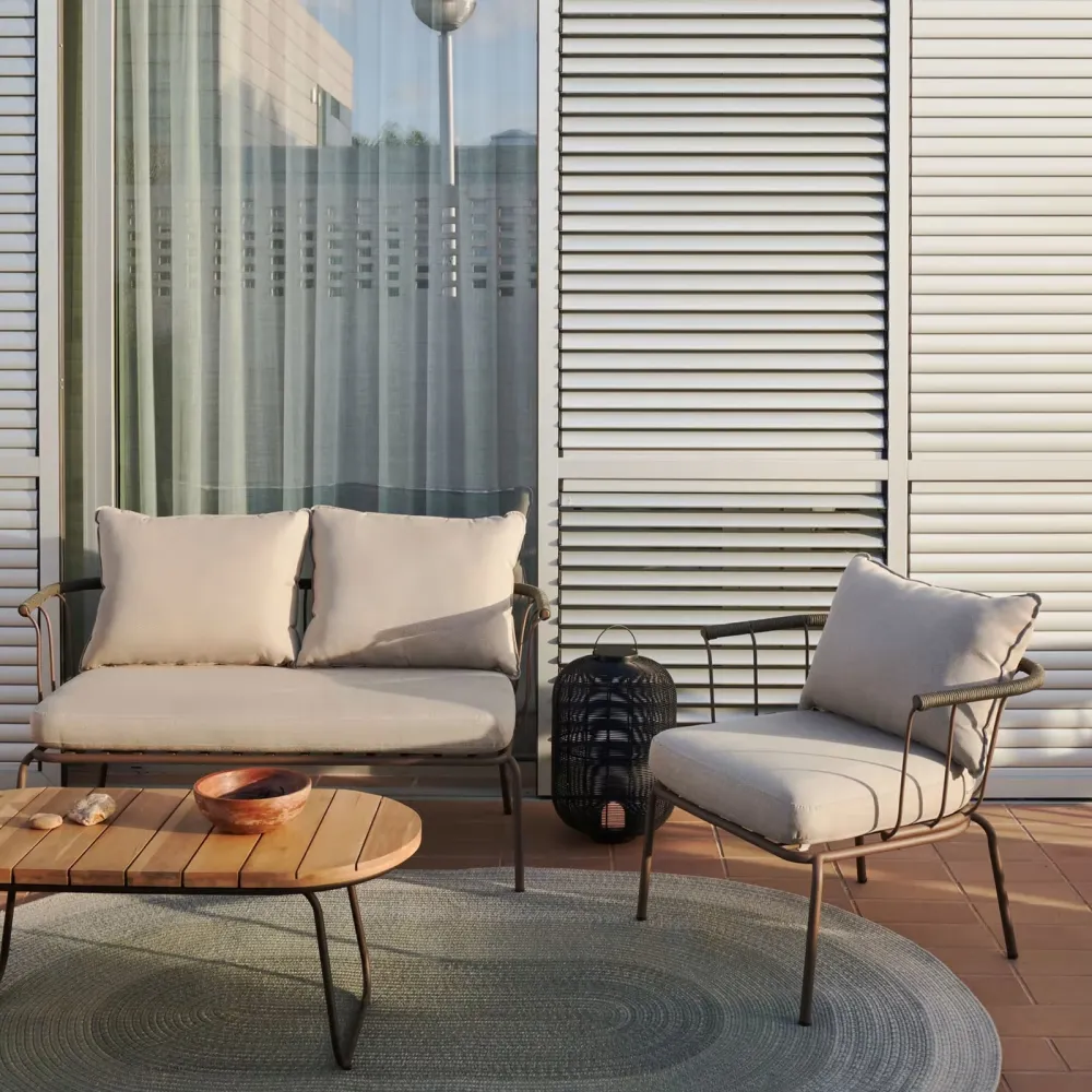 Light Home Divano a 2 posti Salguer in corda verde e acciaio verniciato marrone 134 cm
