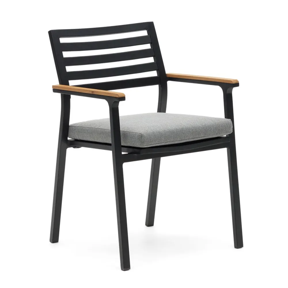 Light Home Bona chair in black aluminum and solid wood armrests