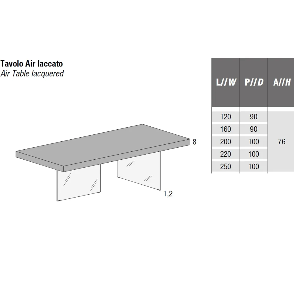 Lago Table Air Laccato H. 76