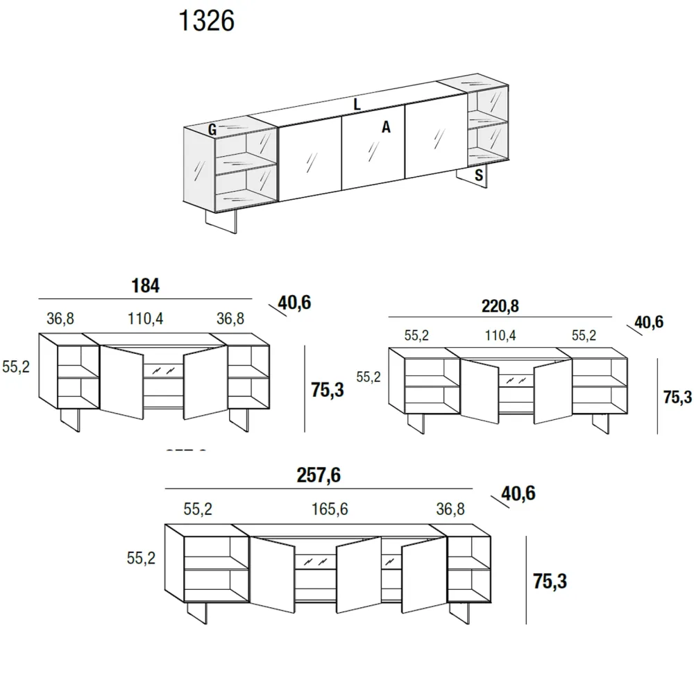 Lago Sideboard 36e8 Glass 1326