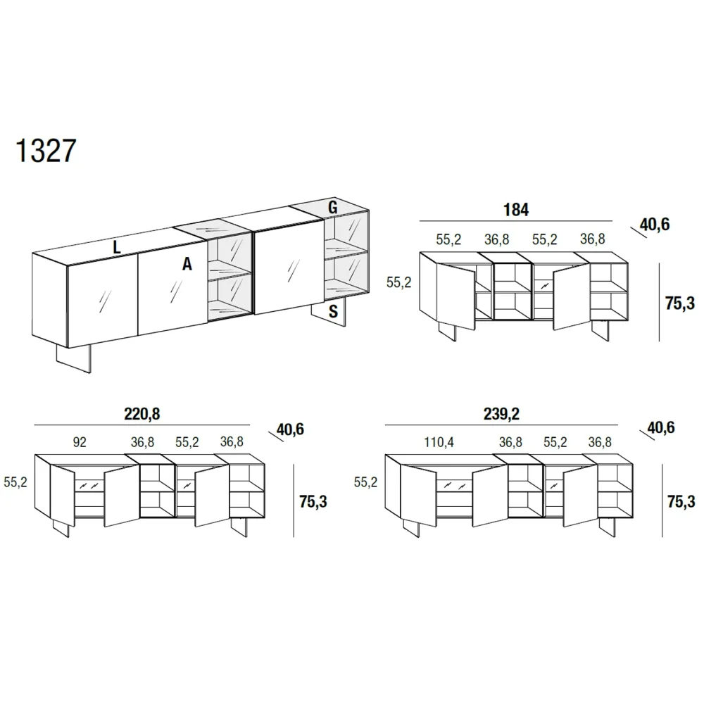 Lago Sideboard 36e8 Glass 1327