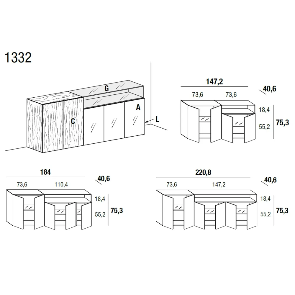 Lago Sideboard 36e8 Glass 1332