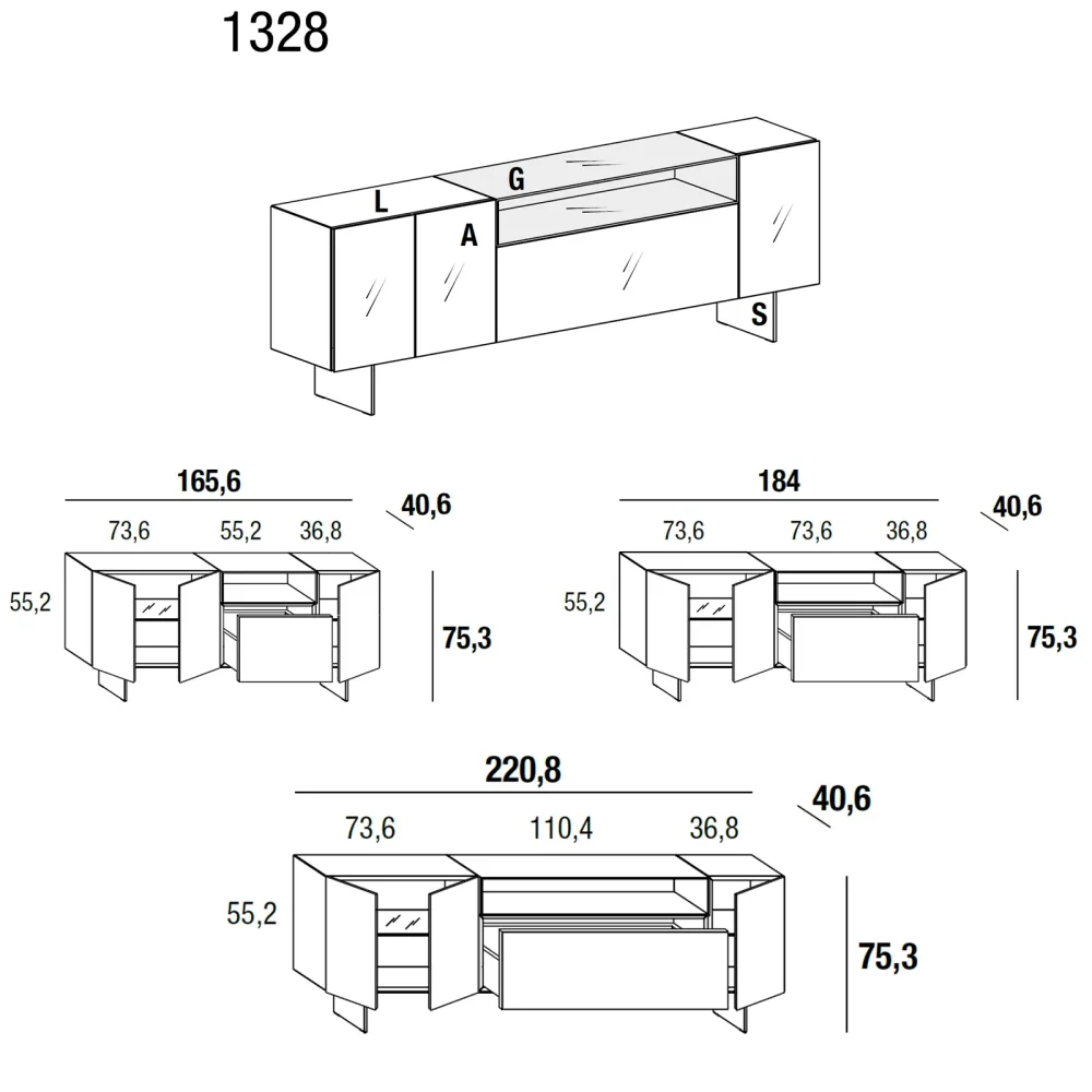 Lago Sideboard 36e8 Glass 1328
