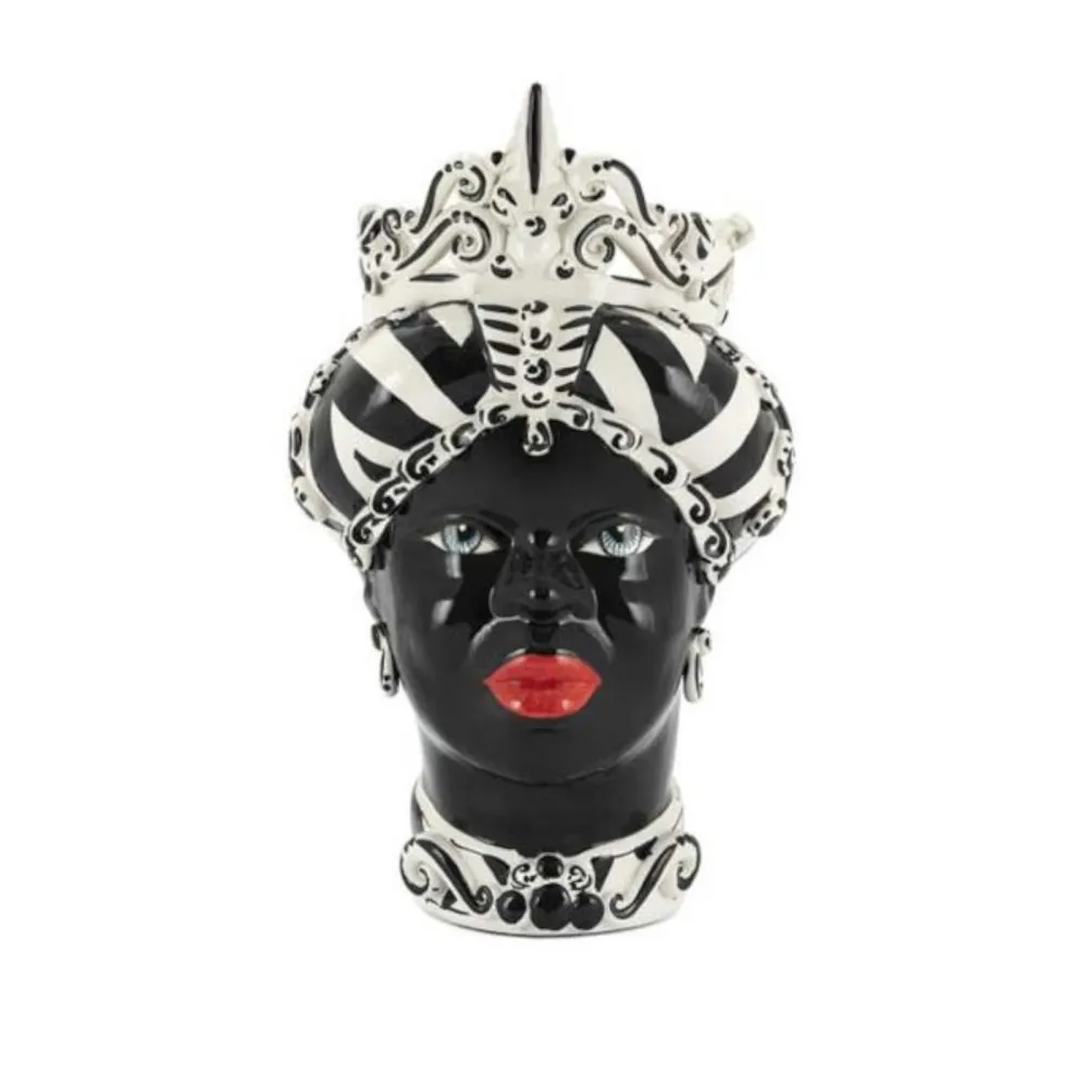 Céramique sicilienne de Caltagirone "Testa di Moro" Lady Verus Stripes Blanc Noir