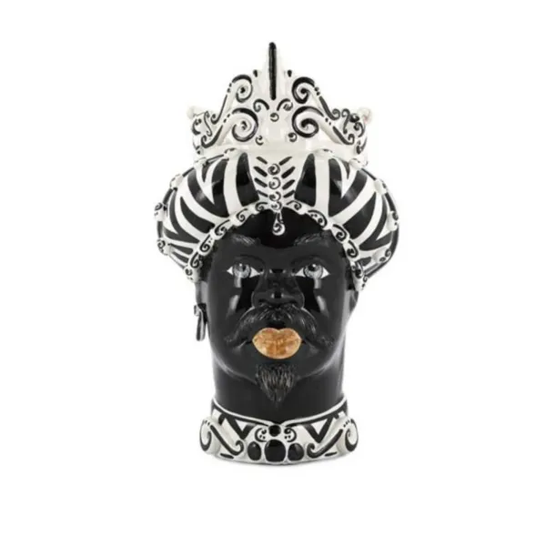 Céramique sicilienne de Caltagirone "Testa di Moro" Homme Verus Stripes Blanc Noir