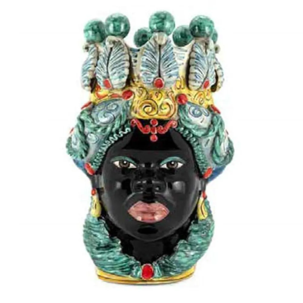 Céramique Sicilienne de Caltagirone "Tête de brun" Lady Verus Multicolor Noir Brillant