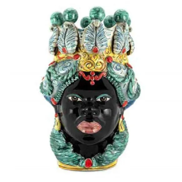 Céramique Sicilienne de Caltagirone "Tête de brun" Lady Verus Multicolor Noir Brillant