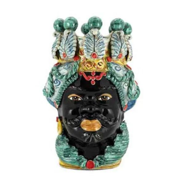 Céramique Sicilienne de Caltagirone "Tête de brun" Man Verus Multicolor Noir Brillant