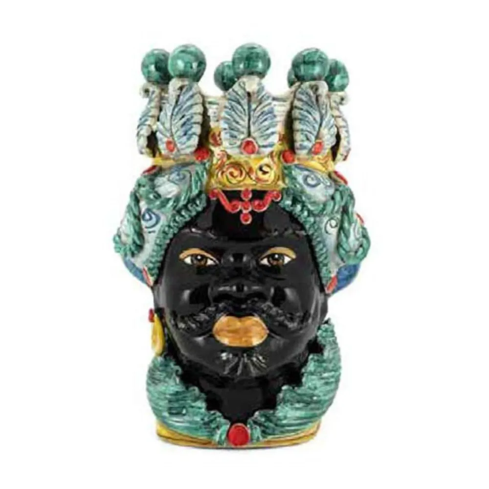 Céramique Sicilienne de Caltagirone "Tête de brun" Man Verus Multicolor Noir Brillant