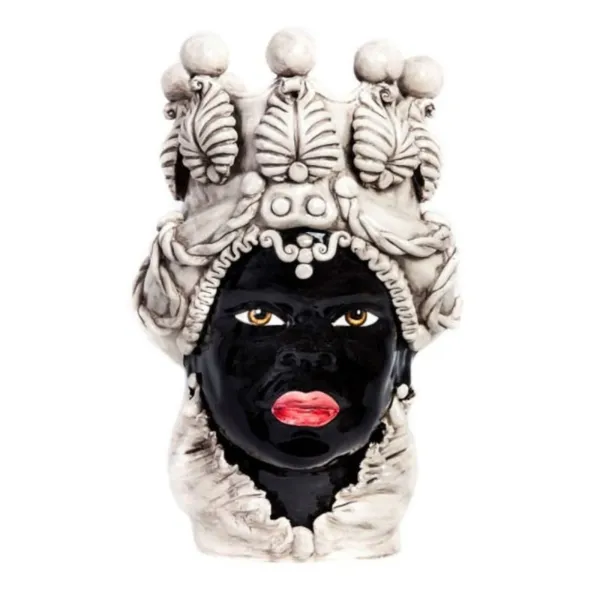 Sicilians Ceramics of Caltagirone "Testa di moro" Lady Verus Antique White Glossy Black