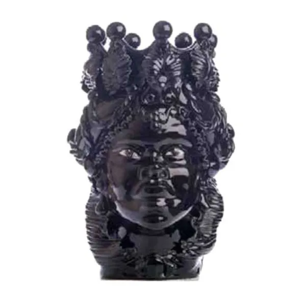 Sicilians Ceramics of Caltagirone "Testa di moro" Lady Verus Glossy Black with eyes