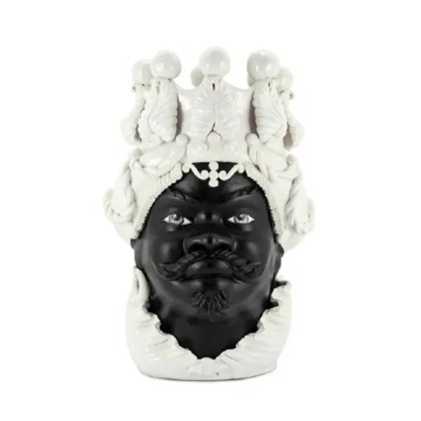 Sicilians Ceramics of Caltagirone "Testa di moro" Man Verus Glossy white satin black