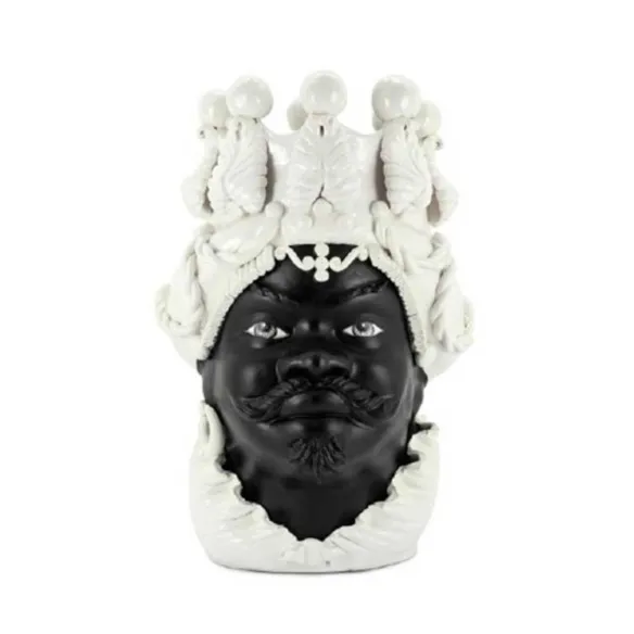 Cerámica Siciliana de Caltagirone "Testa di moro" Man Verus Negro satinado blanco brillante