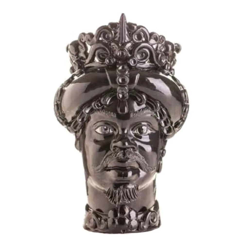 Sizilianische Keramik von Caltagirone "Moro Head" Man Verus mit schwarzer Spitze glänzend schwarz
