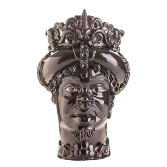 Sicilian Ceramics of Caltagirone "Testa di moro" Man Verus with glossy black tip
