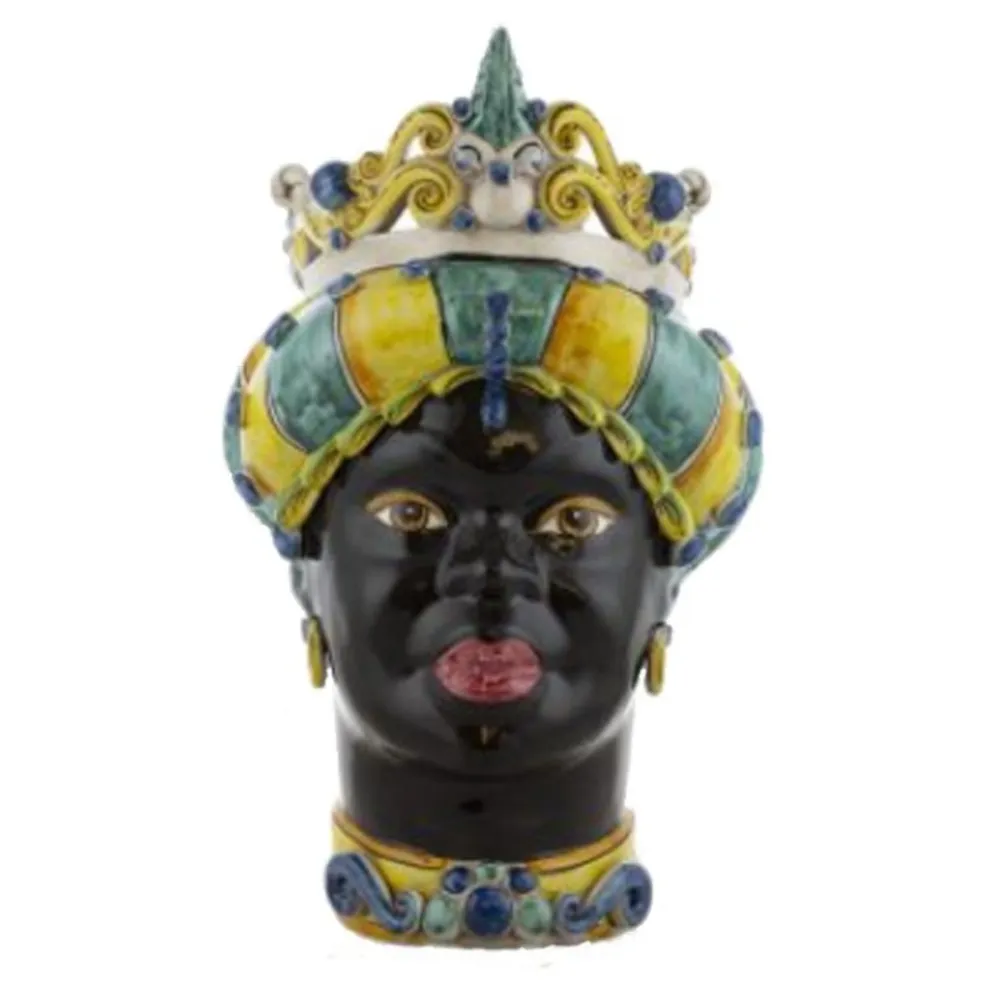 Sizilianische Keramik von Caltagirone "Moro Head" Lady Verus mit mehrfarbiger Spitze