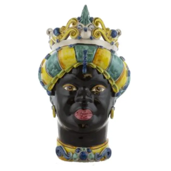 Sizilianische Keramik von Caltagirone "Moro Head" Lady Verus mit mehrfarbiger Spitze