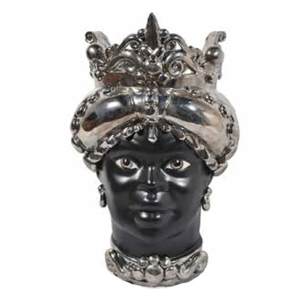 Ceramiche Siciliane di Caltagirone "Testa di moro" Lady Verus a punta platino volto nero satinato