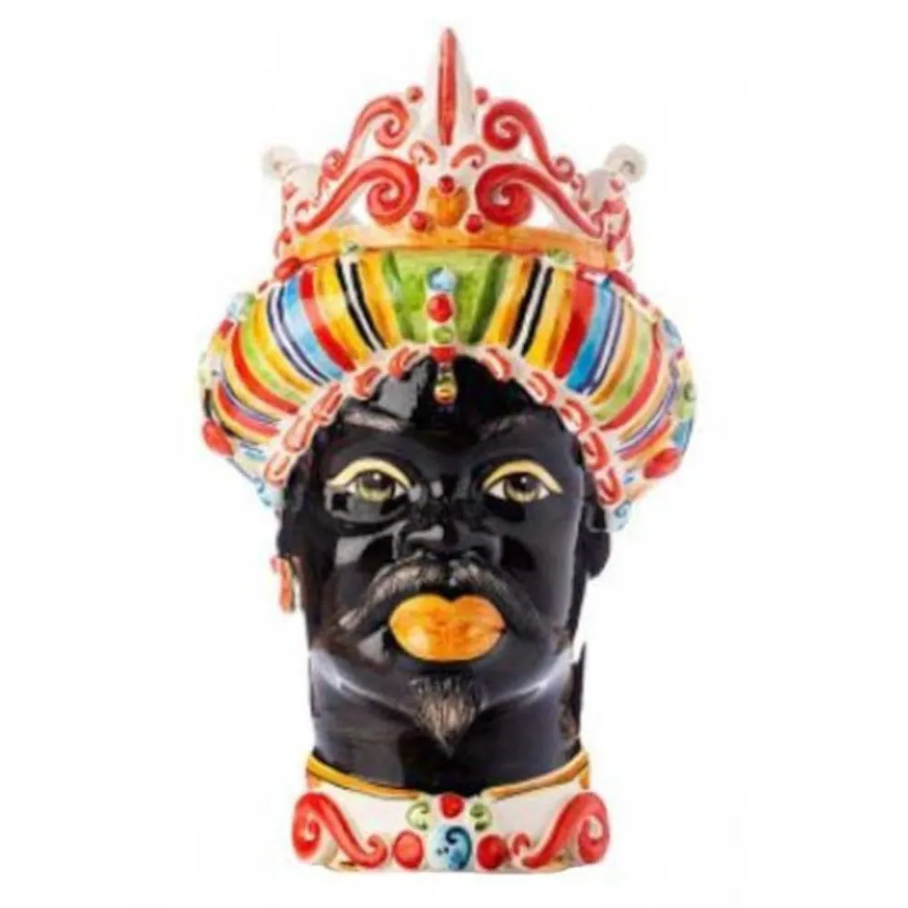 Sicilian Ceramics of Caltagirone "Testa di moro" Man Verus a punta Rainbow