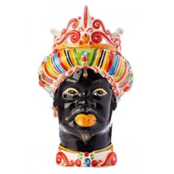 Céramique Sicilienne de Caltagirone "Tête de brun" Man Verus à pointe Rainbow