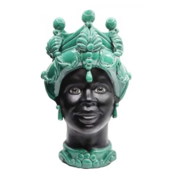 Cerámica Siciliana de Caltagirone "Moro Head" Lady Verus verde ramina cara negro satinado