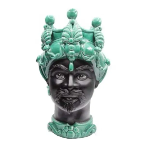 Cerámica Siciliana de Caltagirone "Testa di moro" Man Verus verde ramina cara negro satinado