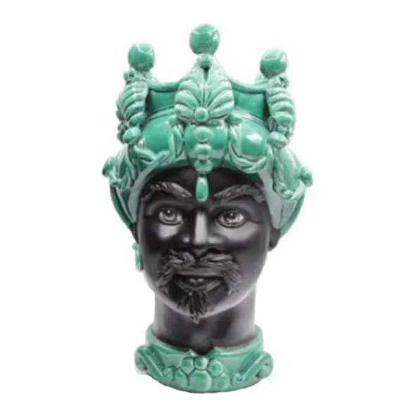 Cerámica Siciliana de Caltagirone "Testa di moro" Man Verus verde ramina cara negro satinado