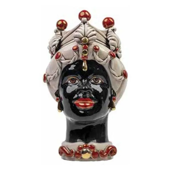 Céramique sicilienne de Caltagirone "Tête de brun" Lady Verus orné blanc et rouge visage noir brillant