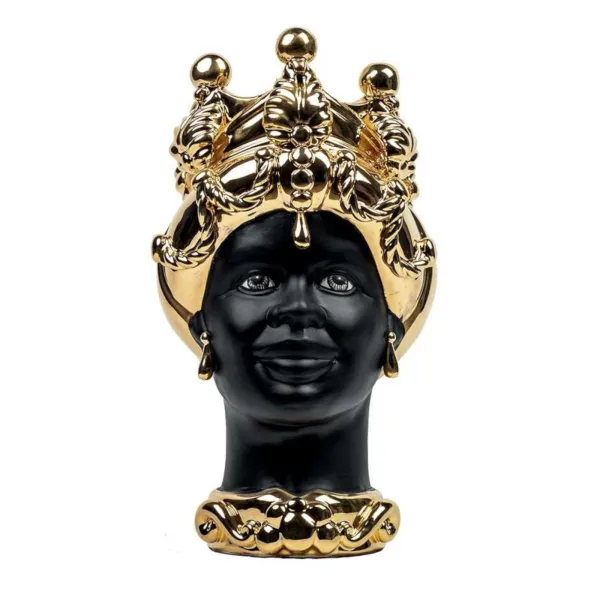 Cerámica Siciliana de Caltagirone "Moro Head" Lady Verus oro cara negro satinado
