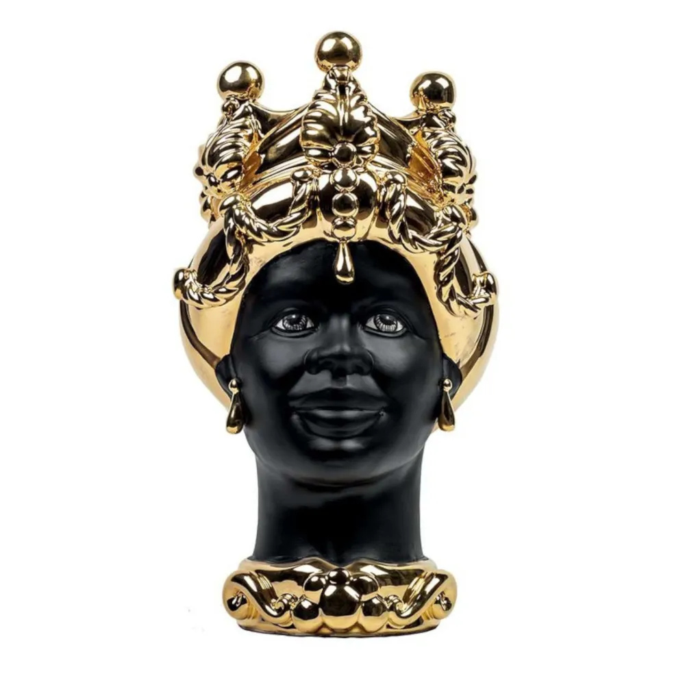 Sizilianische Keramik von Caltagirone "Moro Kopf" Lady Verus Gold satiniertes schwarzes Gesicht