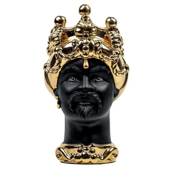 Cerámica Siciliana de Caltagirone "Moro Head" Man Verus oro cara negro satinado