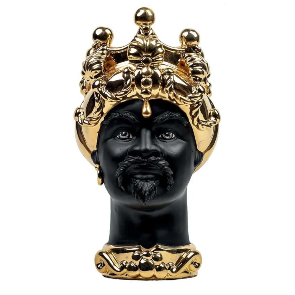 Cerámica Siciliana de Caltagirone "Moro Head" Man Verus oro cara negro satinado