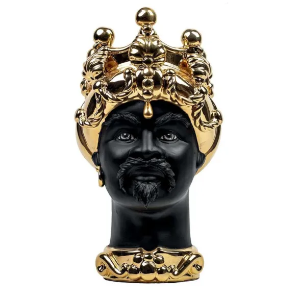 Céramique Sicilienne de Caltagirone "Tête de brun" Man Verus or visage noir satiné