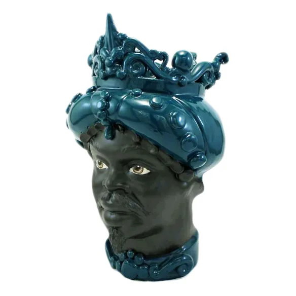 Céramique sicilienne de Caltagirone "Testa di Moro" Man vert pétroleVerus