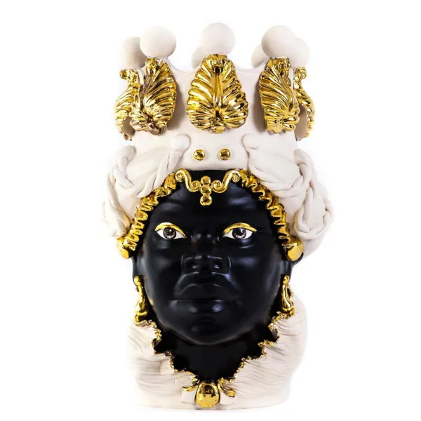 Ceramiche Siciliane di Caltagirone "Testa di Moro"Lady Bianco Lucido nero satinato Verus