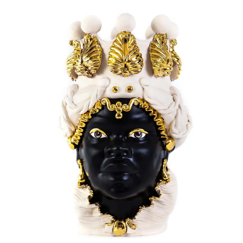 Cerámica siciliana de Caltagirone "Testa di Moro" Dama Blanco / Negro Oro Verus