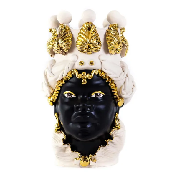 Sizilianische Keramik von Caltagirone "Testa di Moro" Lady Weiß / Schwarzes Gold Verus