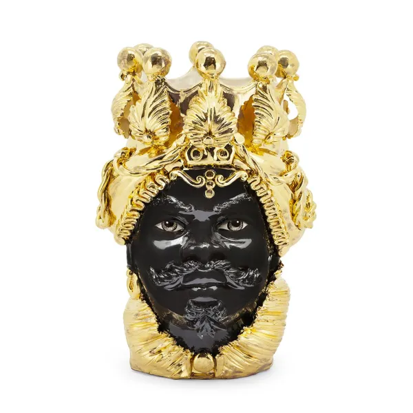 Céramique sicilienne de Caltagirone "Testa di Moro" Man Gold Zecchino noir brillant Verus