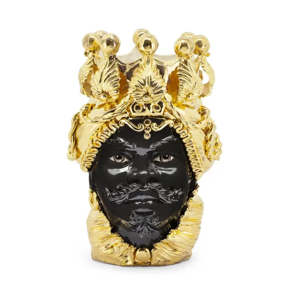 Cerámica siciliana de Caltagirone "Testa di Moro" Hombre Oro Zecchino negro brillante Verus