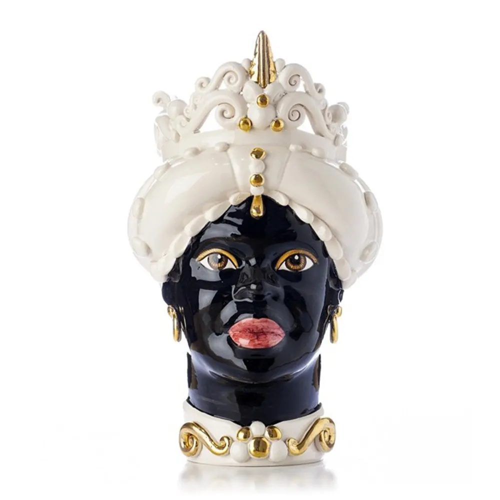 Céramique sicilienne de Caltagirone "Testa di Moro" Lady Verus Blanc