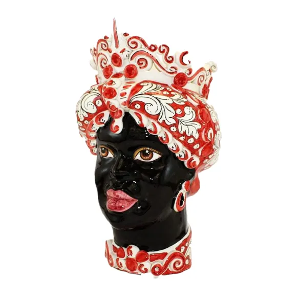 Ceramiche Siciliane di Caltagirone "Dark Head" Lady Verus with ornate white and red pointed glossy black face