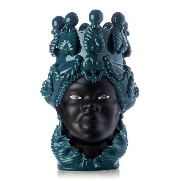 Céramique sicilienne de Caltagirone "Testa di Moro" Lady Verus Ottanio / Nero satinato
